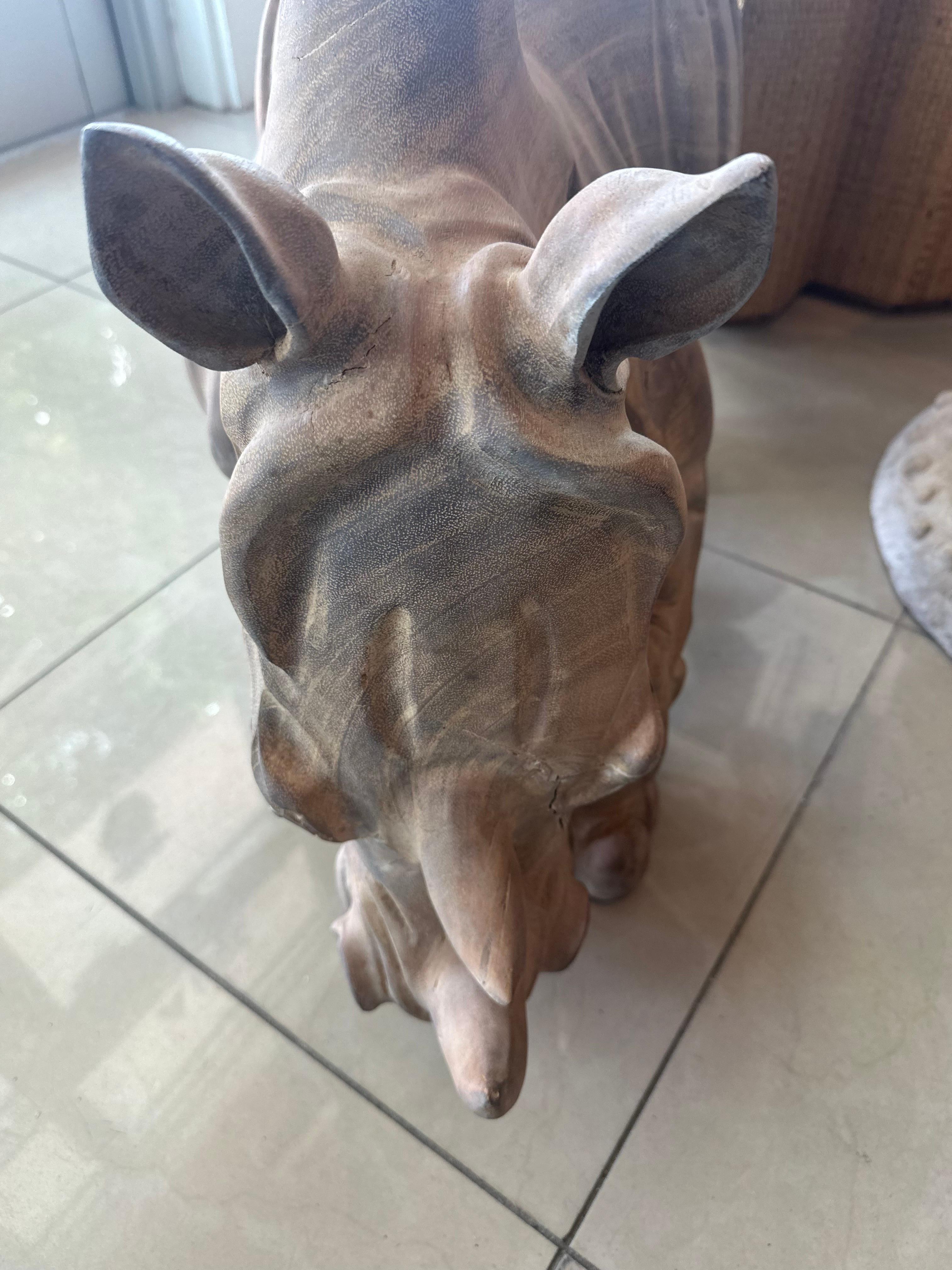 Vintage 1970s Wood Carved Rhino Rhinoceros Coffee Cocktail Table  For Sale 7