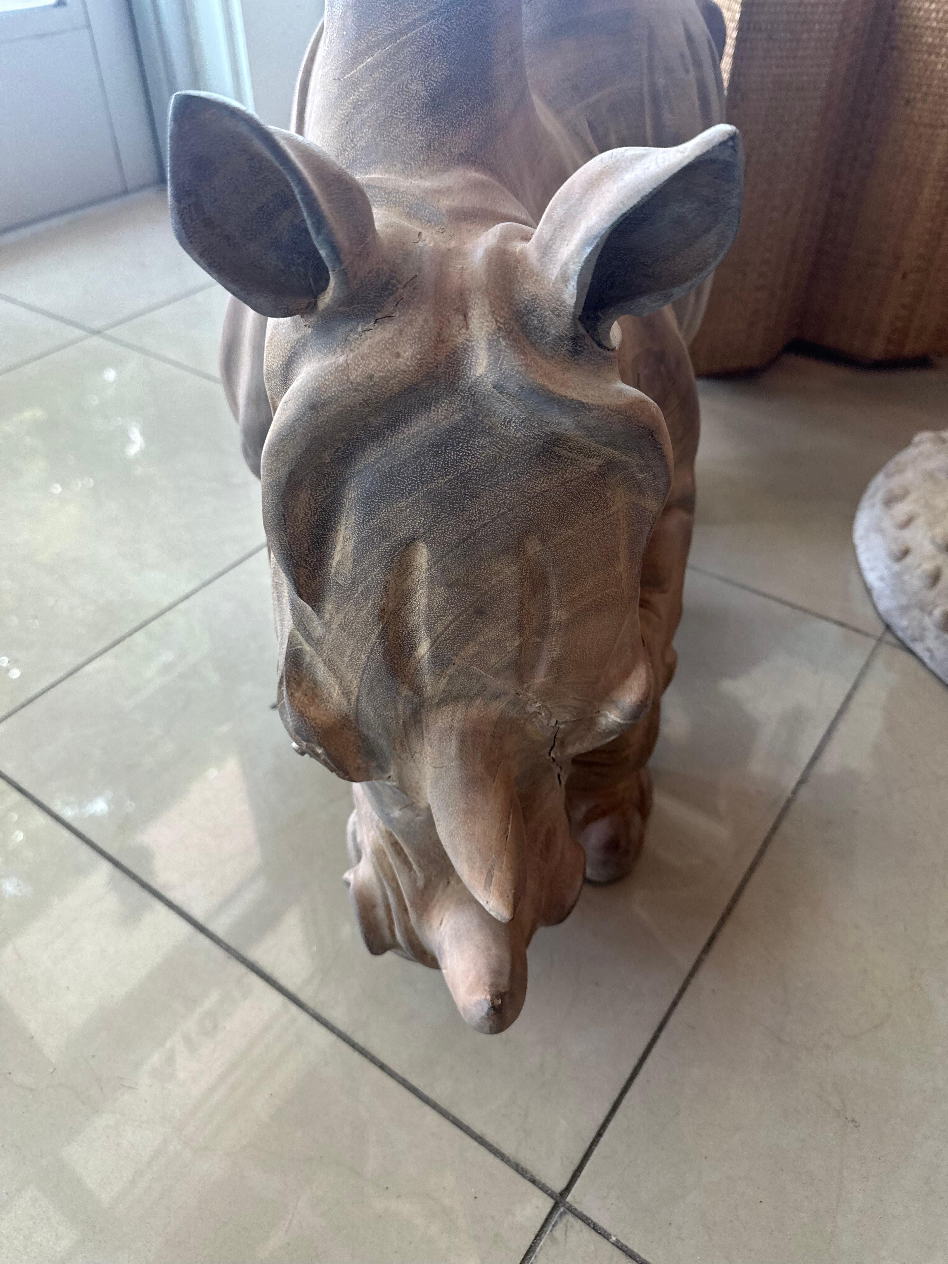 Vintage 1970s Wood Carved Rhino Rhinoceros Coffee Cocktail Table  For Sale 9