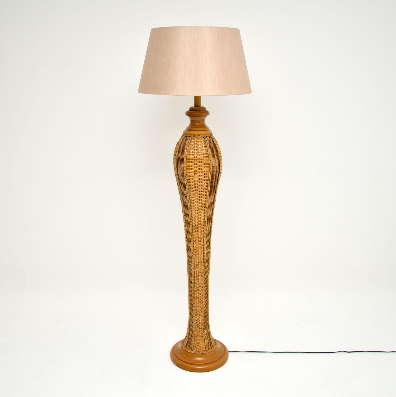 Vintage 1970 s Woven Rattan Floor Lamp
