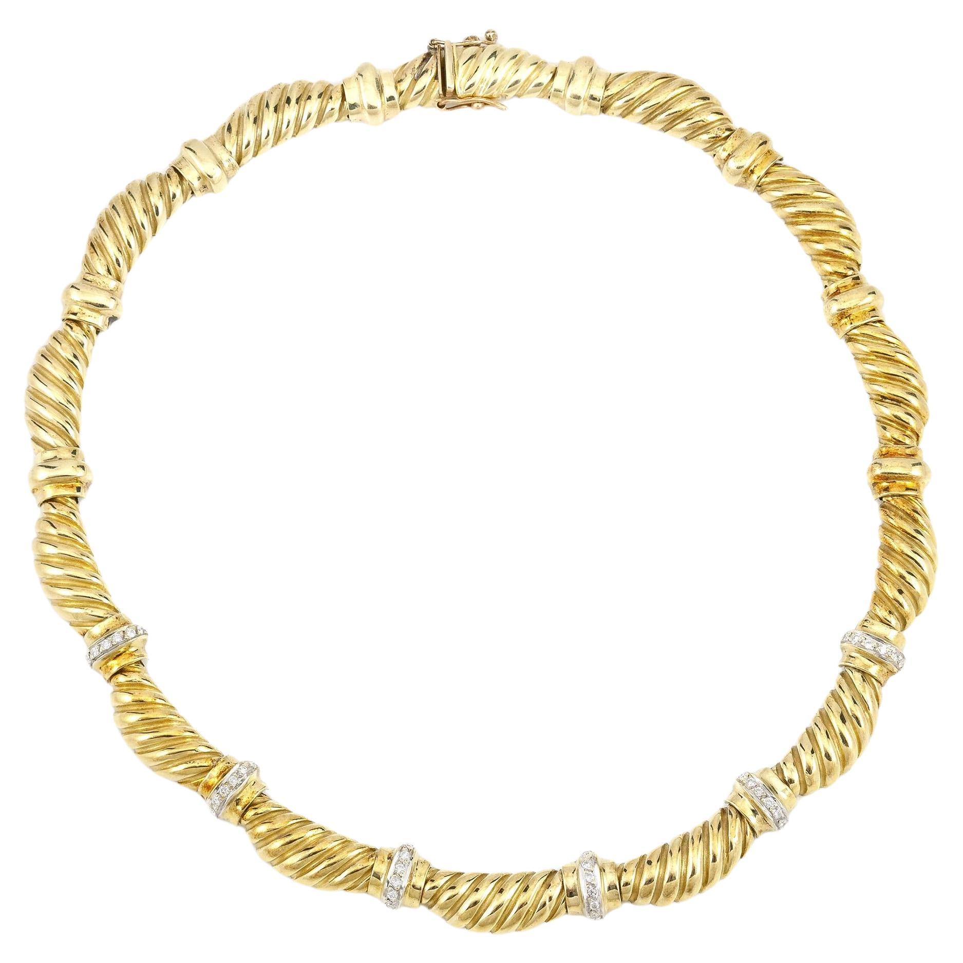 Vintage 1970s Yellow Gold Choker Necklace with Diamonds
