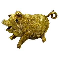 Vintage 1970s Yellow Gold Piggie Brooch