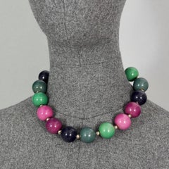 Vintage 1970er Jahre YVES SAINT LAURENT by Scemama Bunte Op Art Holz-Kugelhalskette, Vintage