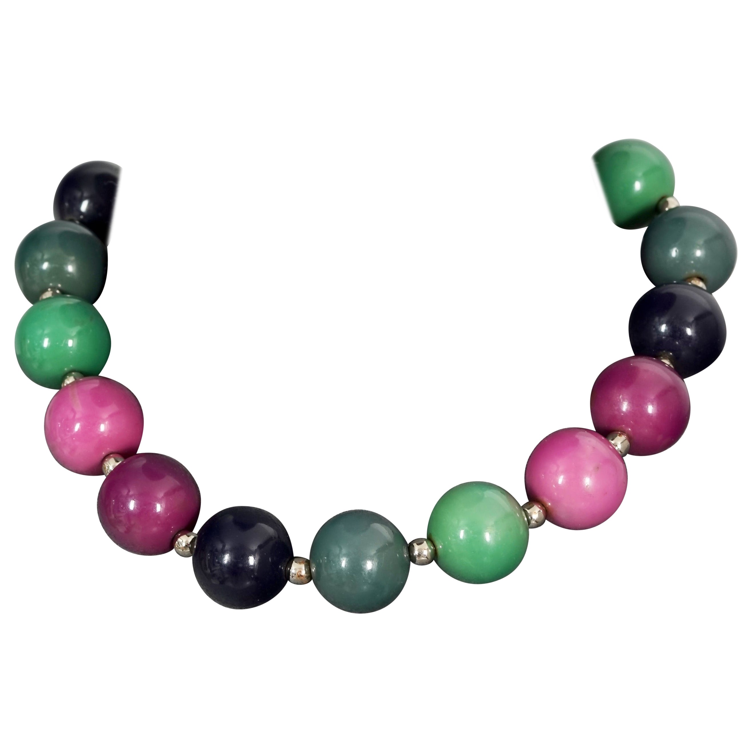 Vintage años 70 YVES SAINT LAURENT by Scemama Colorido Op Art Collar Bola Madera