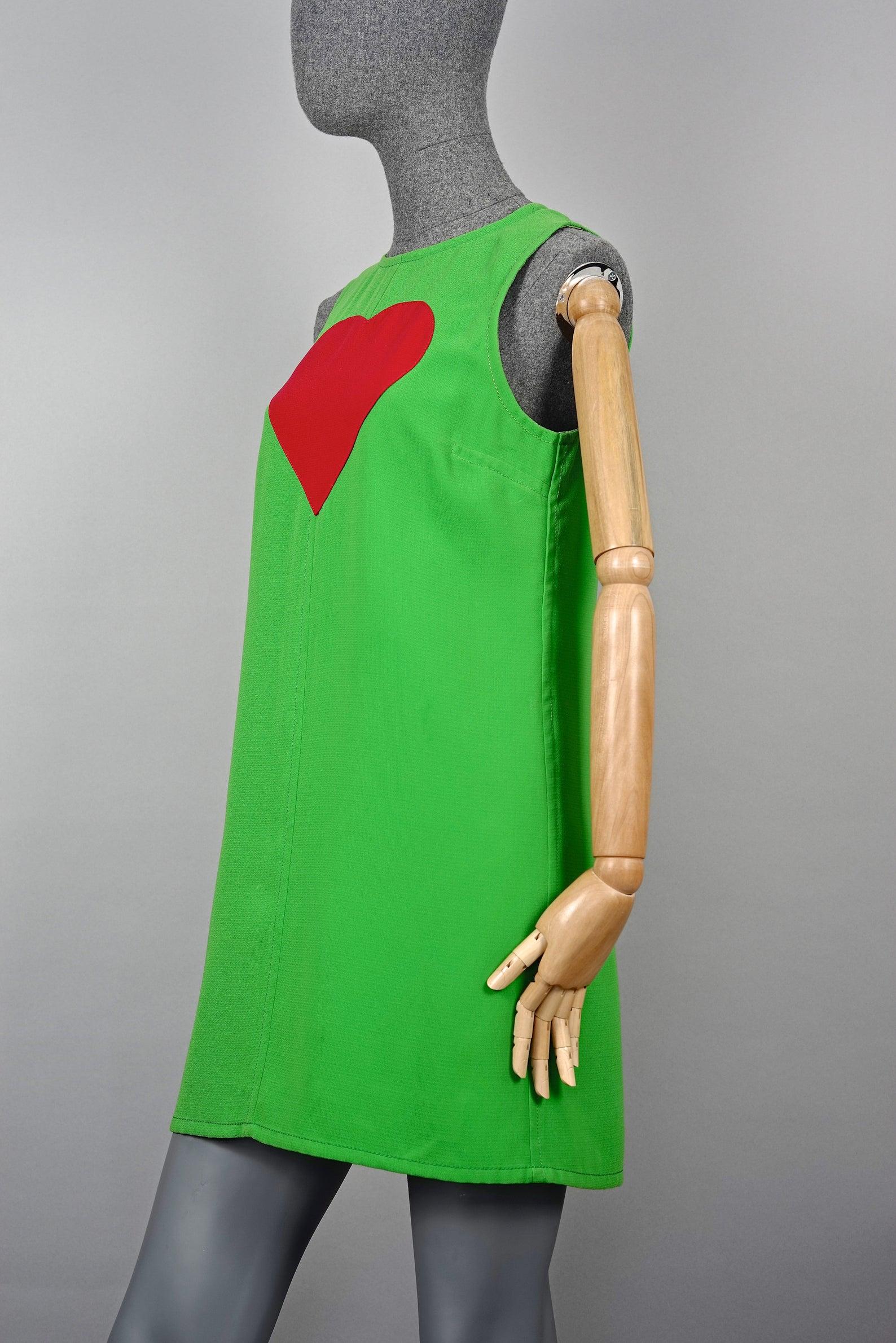 Green Vintage 1970s YVES SAINT LAURENT Heart Pop Art Dress