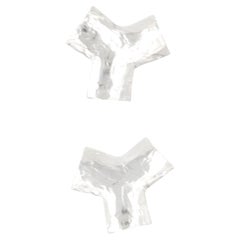 Vintage 1970s Yves Saint Laurent Oversized Silver Plate YSL Y Earrings