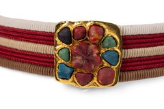 Vintage By 1970s Yves Saint Laurent Rive Gauche Cord Gürtel Gold Stone Schnalle