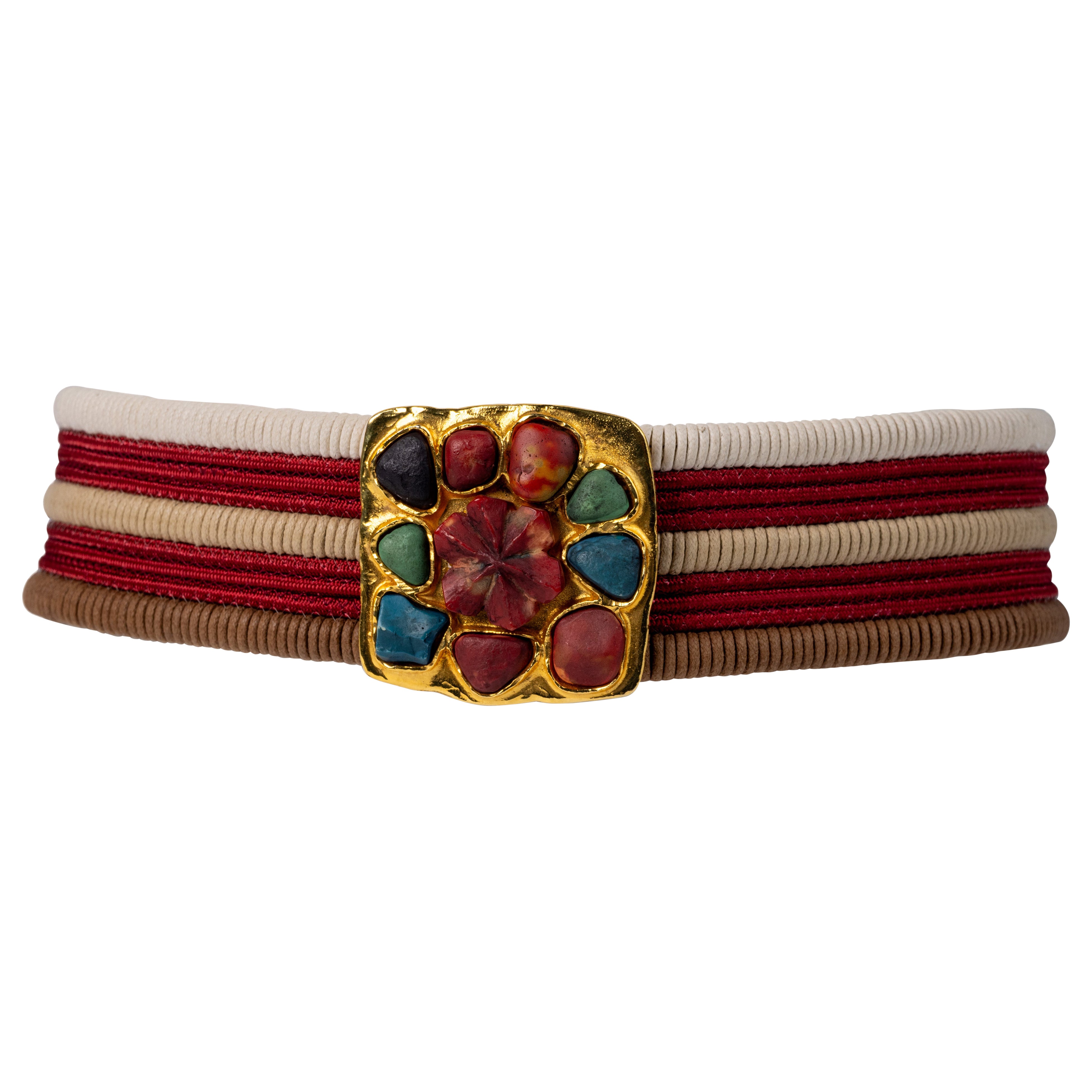 Vintage By 1970s Yves Saint Laurent Rive Gauche Cord Gürtel Gold Stone Schnalle
