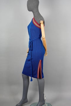 Vintage 1970s YVES SAINT LAURENT Tricot Pop Color One Shoulder Dress