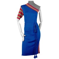 Vintage 1970s YVES SAINT LAURENT Tricot Pop Color One Shoulder Dress