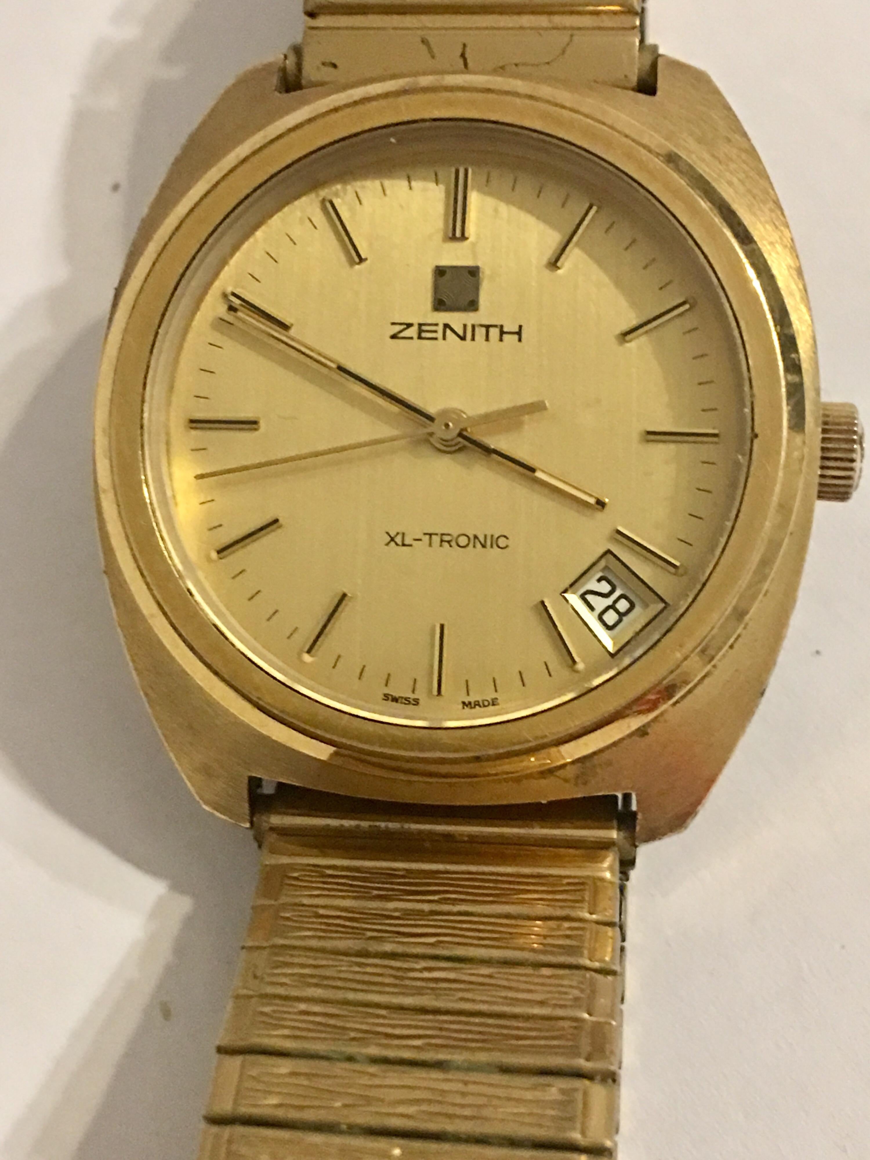 Vintage 1970s Zenith XL-Tronic Gold-Plated/ Stainless Steel Men’s Watch For Sale 3