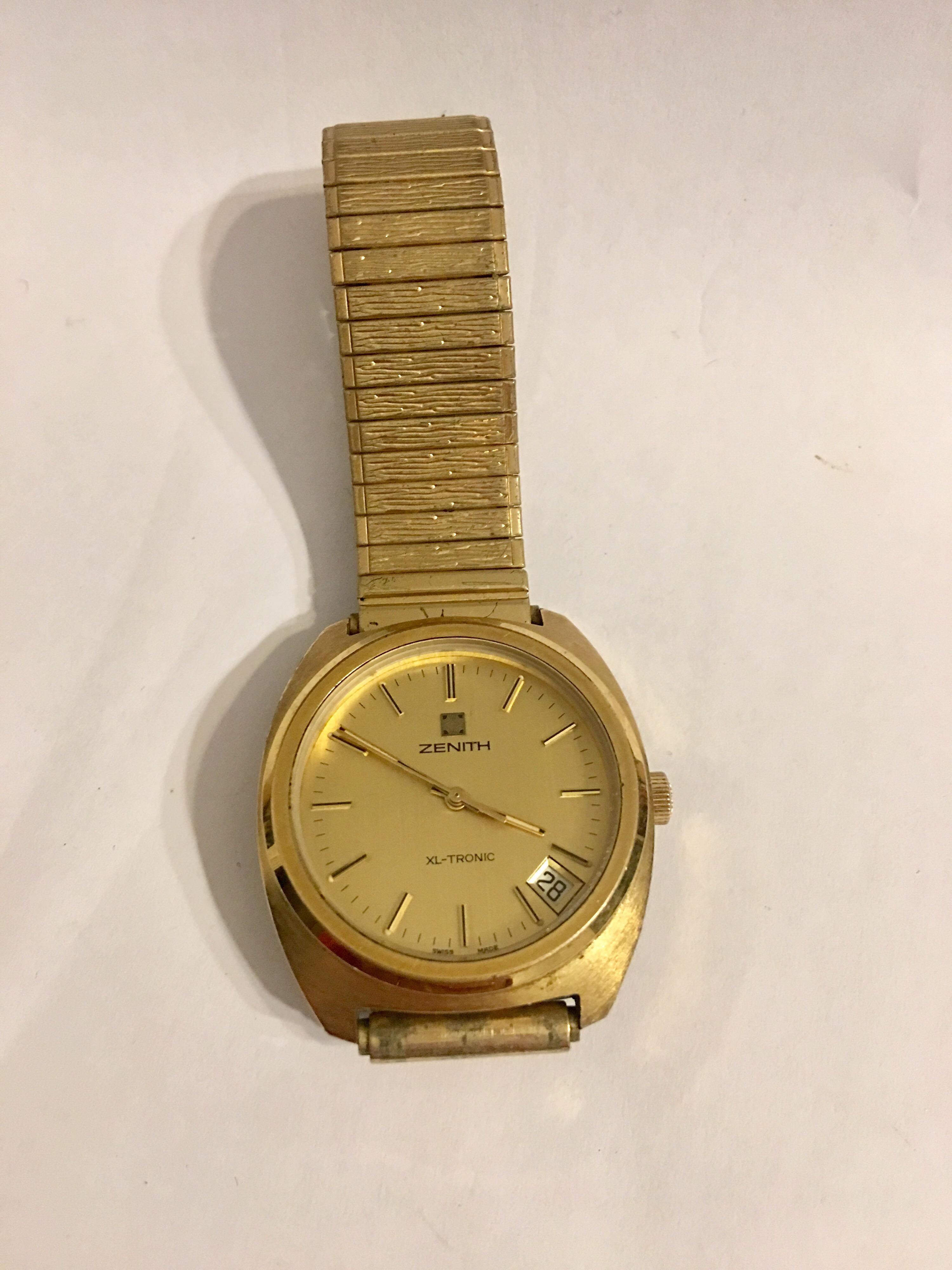 Vintage 1970s Zenith XL-Tronic Gold-Plated/ Stainless Steel Men’s Watch For Sale 6