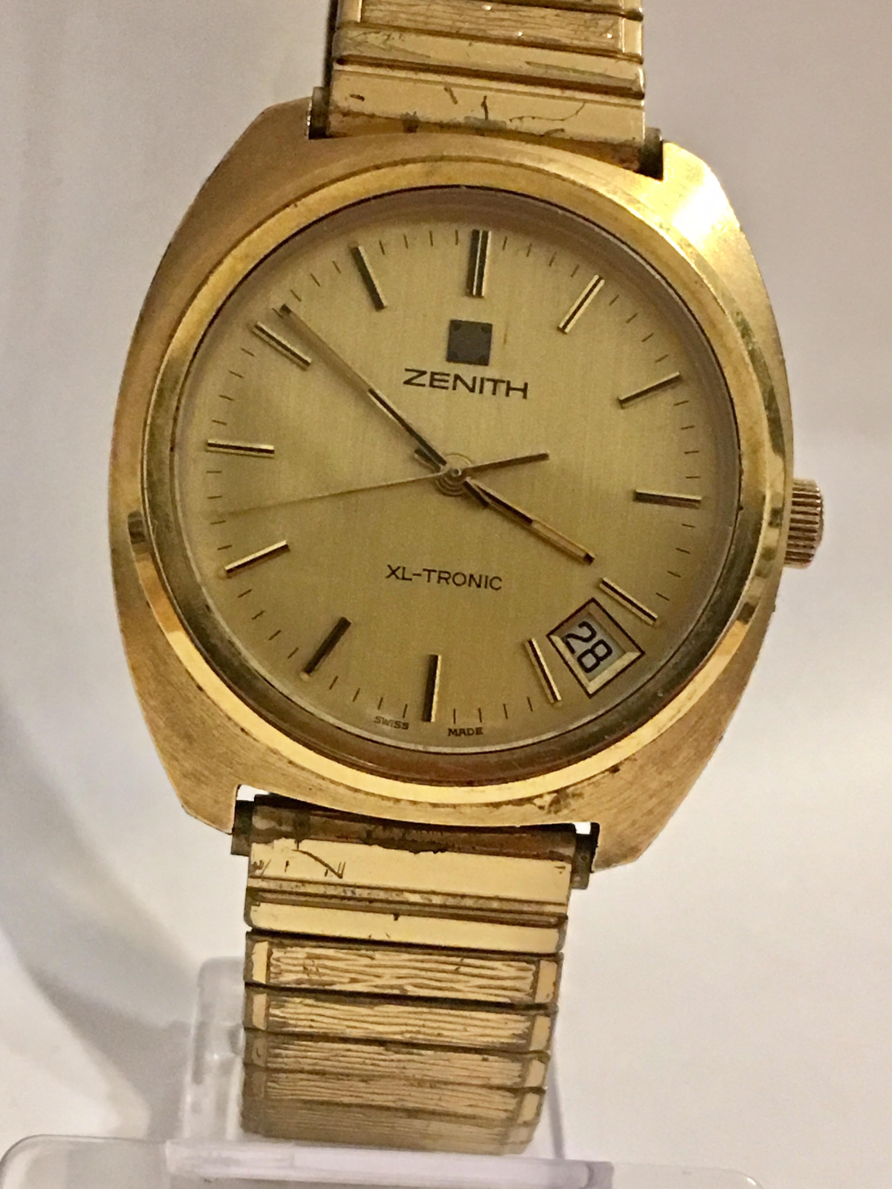 Vintage 1970s Zenith XL-Tronic Gold-Plated/ Stainless Steel Men’s Watch For Sale 7