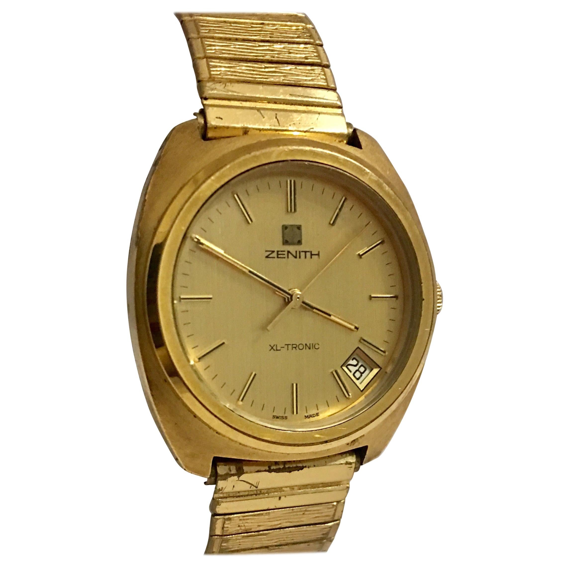 Vintage 1970s Zenith XL-Tronic Gold-Plated/ Stainless Steel Men’s Watch For Sale