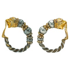 Vintage 1970s Zolotas Silver and Gold Lion Hoop Earrings