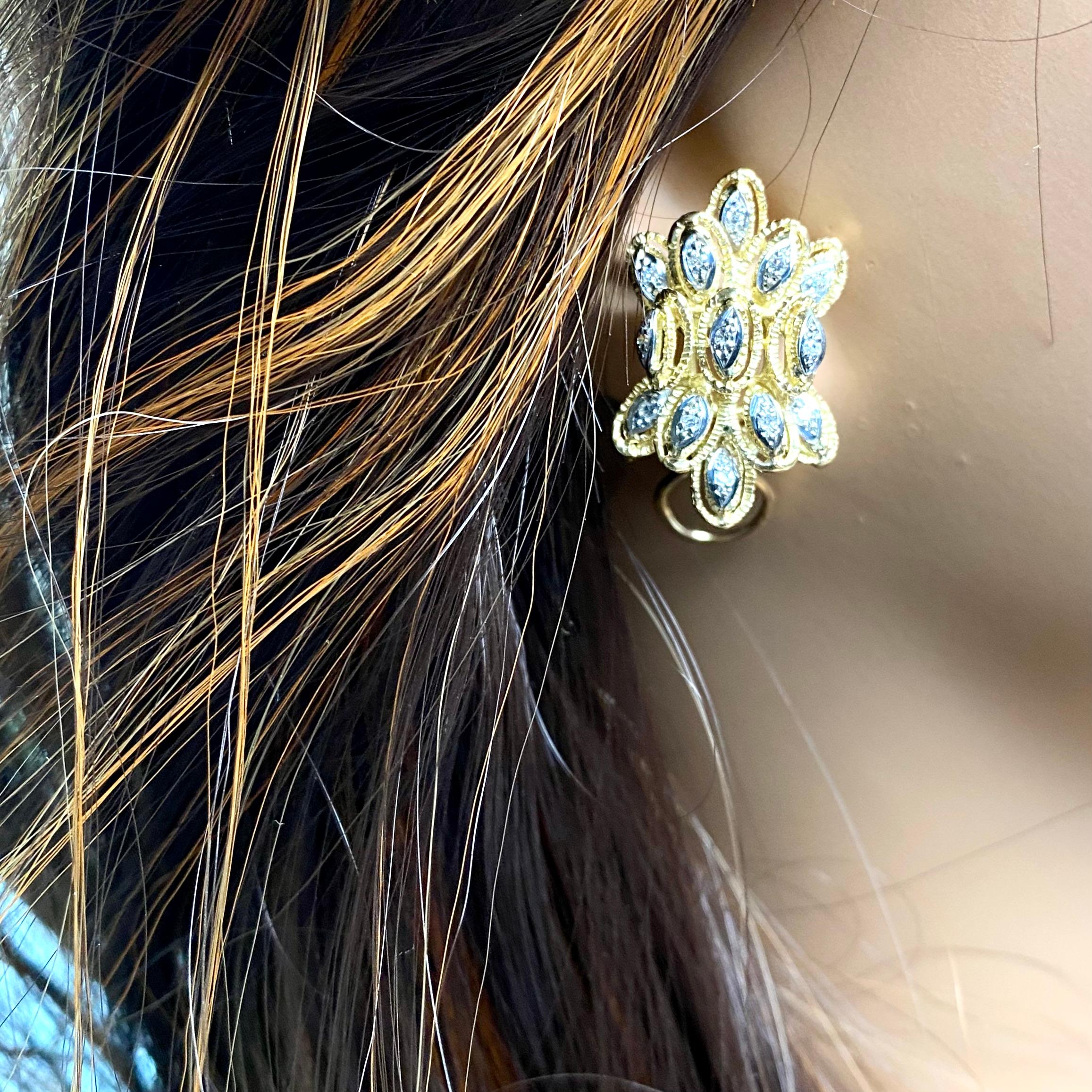 Vintage 1970th 18 Karat Gelbgold Retro Diamant ein Zoll Clip auf Ohrringe  Damen im Angebot