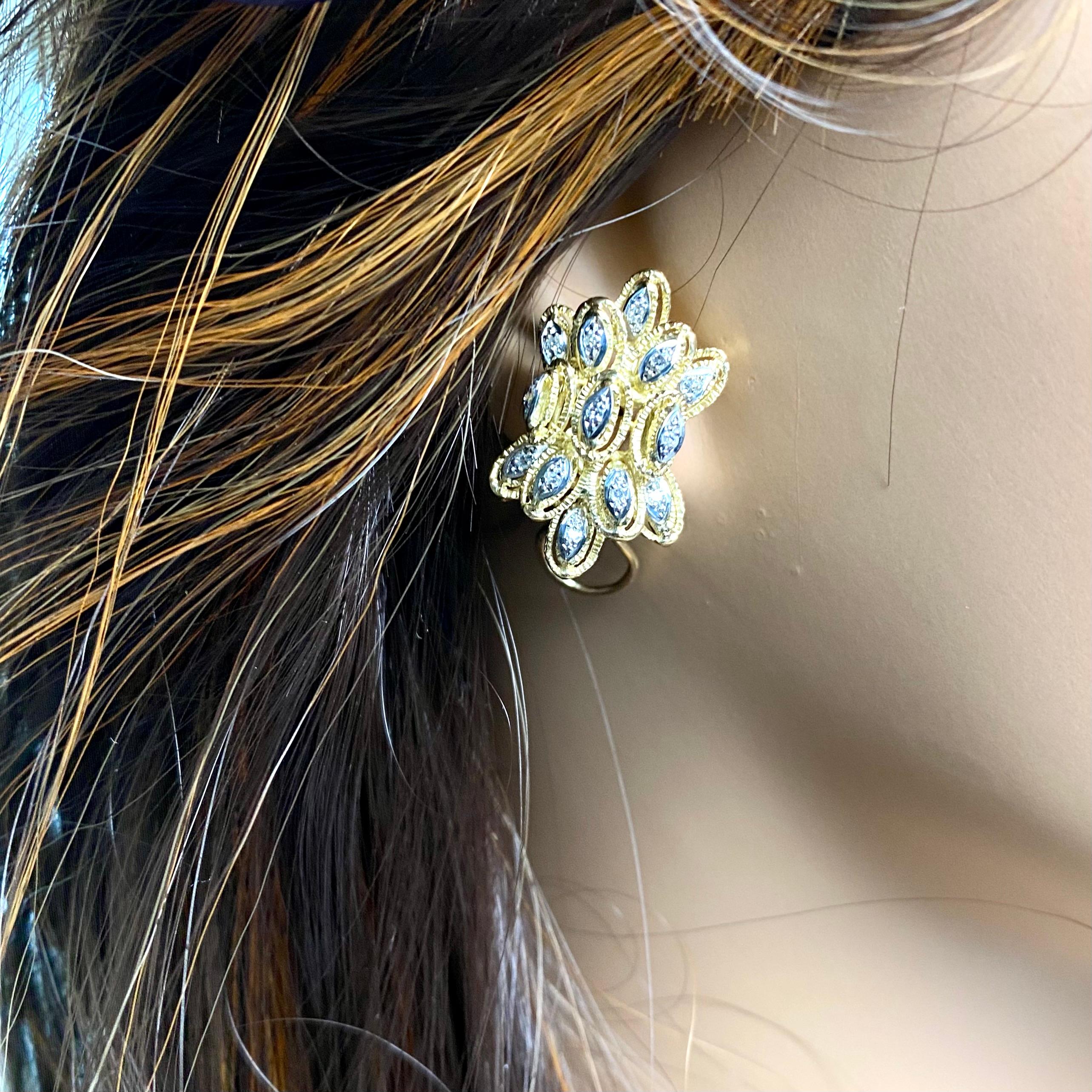 Vintage 1970th 18 Karat Gelbgold Retro Diamant ein Zoll Clip auf Ohrringe  im Angebot 4