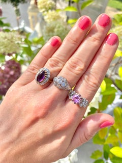 Vintage 1971 Amethyst Diamond 18 Carat Gold Ring