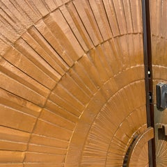 Vintage 1971 Boho “Heroic Sunburst” Bronzed Resin Over Wood Doors - a Pair