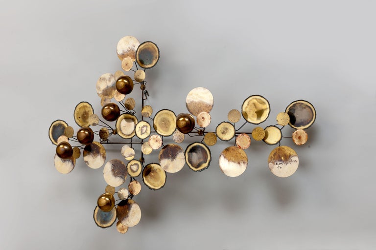 Mid-Century Modern Vintage 1971 Brass 'Curtis Jere' Raindrops Wall Sculpture For Sale