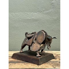 Vintage 1971 Brutalist Torch Cut Steel Bull