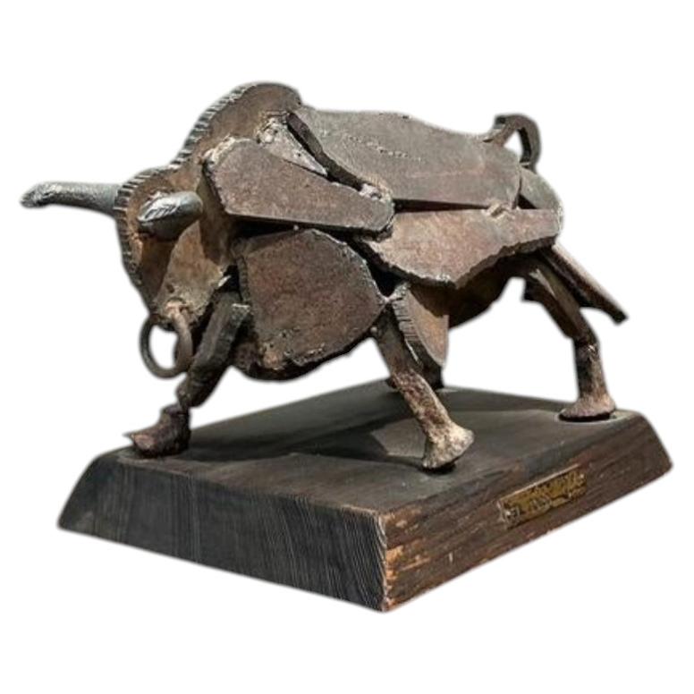 Vintage 1971 Brutalist Torch Cut Steel Bull