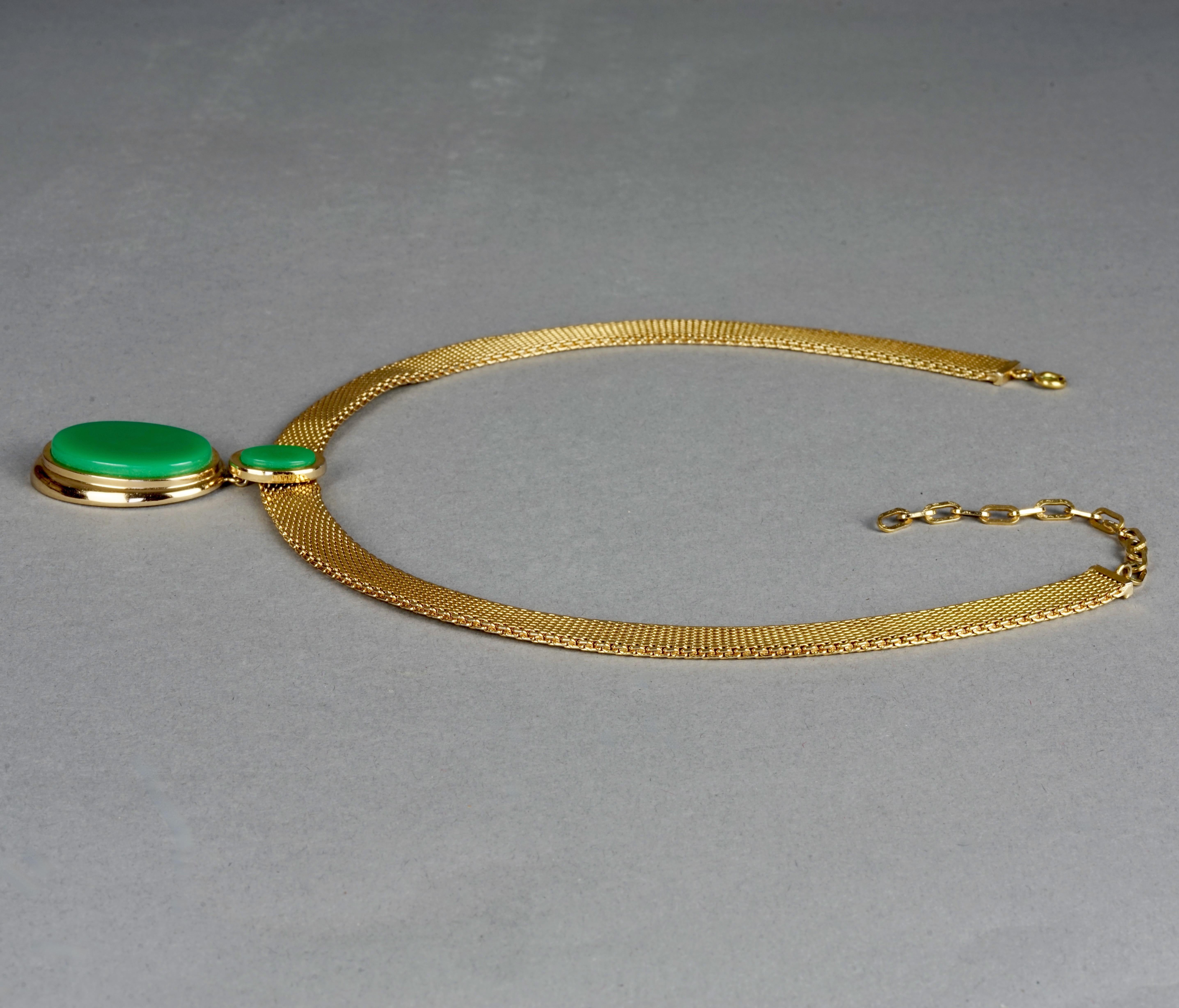Women's Vintage 1971 CHRISTIAN DIOR Double Oval Green Pendant Chain Necklace For Sale