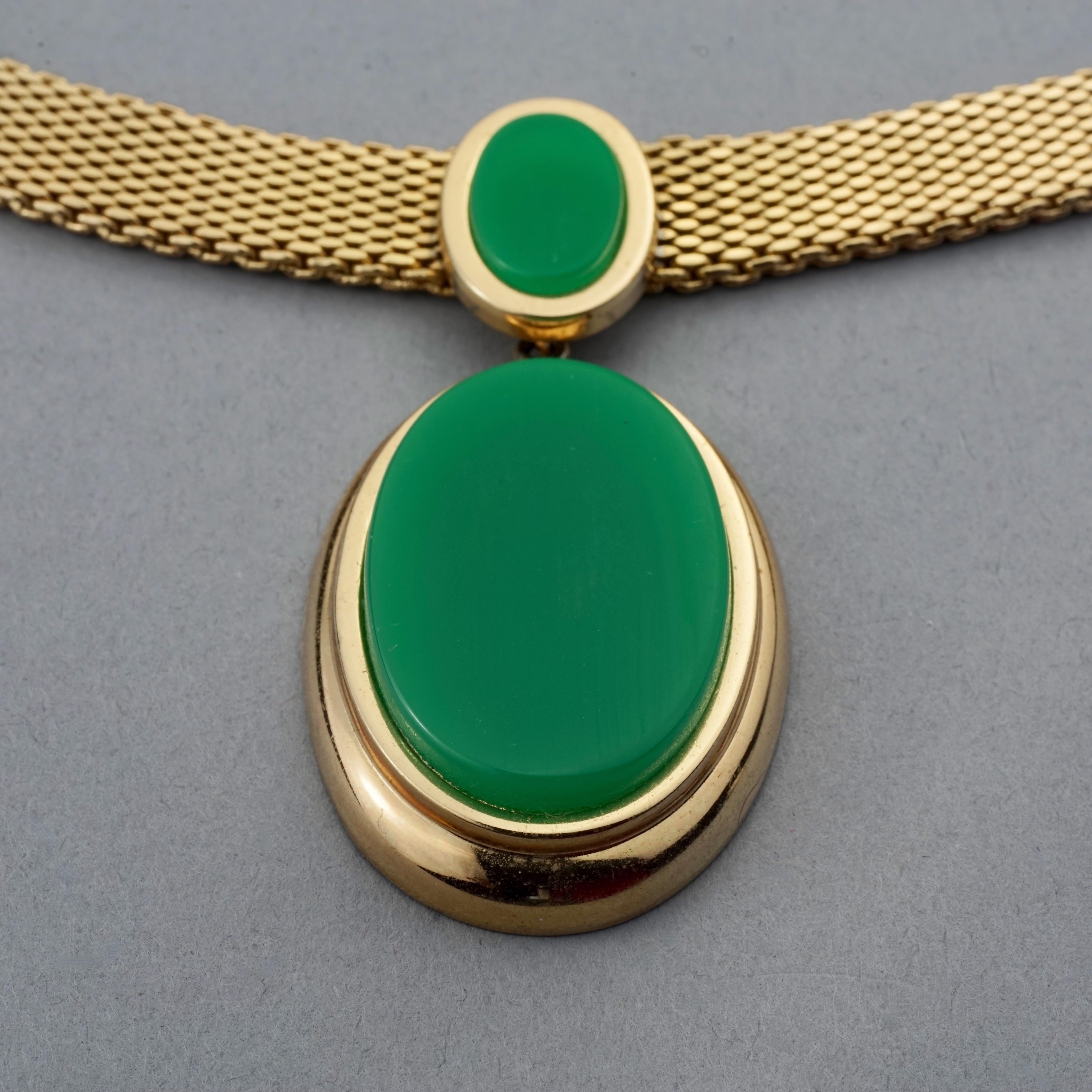 Vintage 1971 CHRISTIAN DIOR Double Oval Green Pendant Chain Necklace For Sale 2