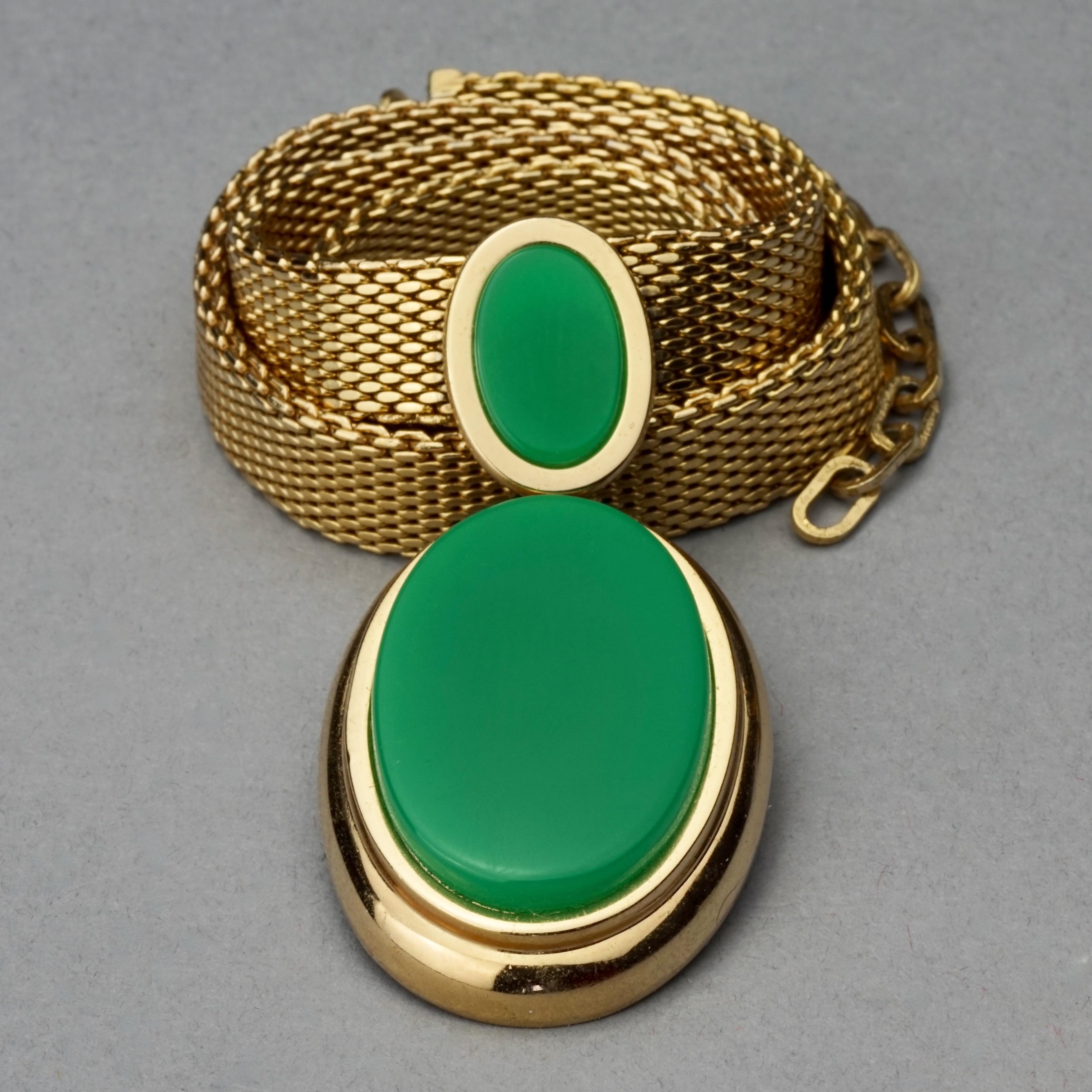 Vintage 1971 CHRISTIAN DIOR Double Oval Green Pendant Chain Necklace For Sale 4