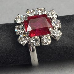 Vintage 1971 CHRISTIAN DIOR Red Rhinestone Ring