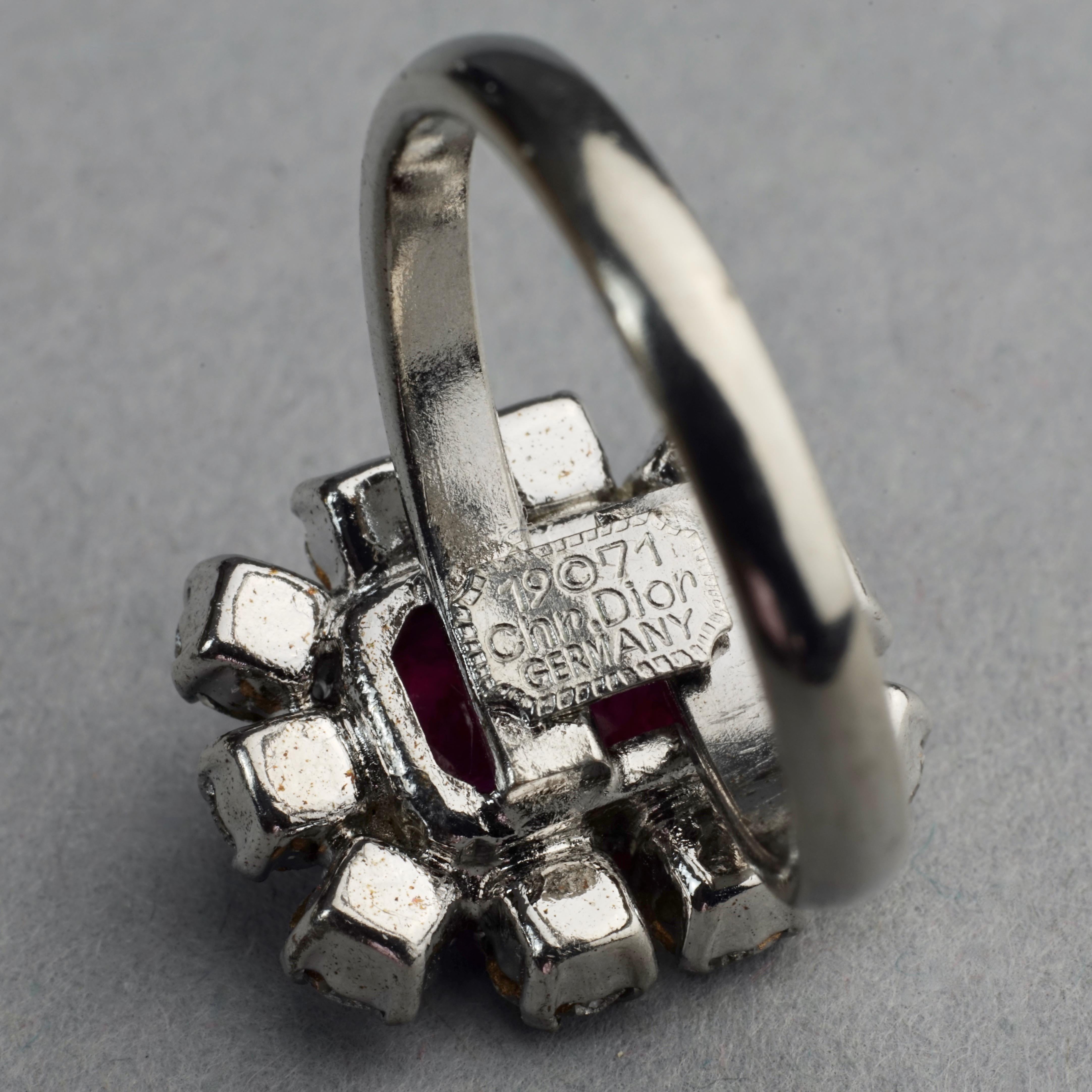 Vintage 1971 CHRISTIAN DIOR Red Rhinestone Ring For Sale 1