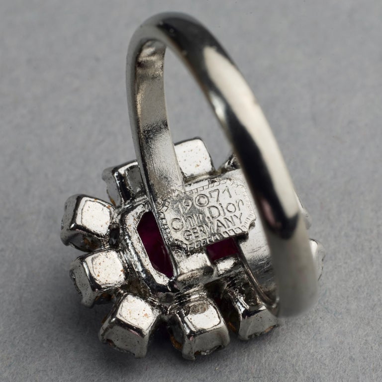 Vintage 1971 CHRISTIAN DIOR Red Rhinestone Ring For Sale at