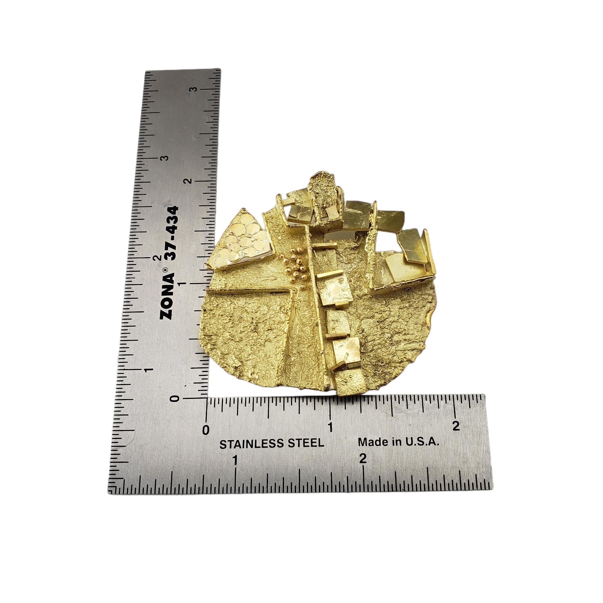 Vintage 1971 Henri Leighton 14K Yellow Gold Modernist Geometric Brooch #17753 2