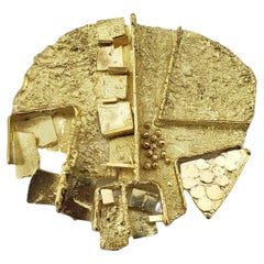 Henri Leighton Broche moderniste géométrique en or jaune 14 carats vintage de 1971 n°17753