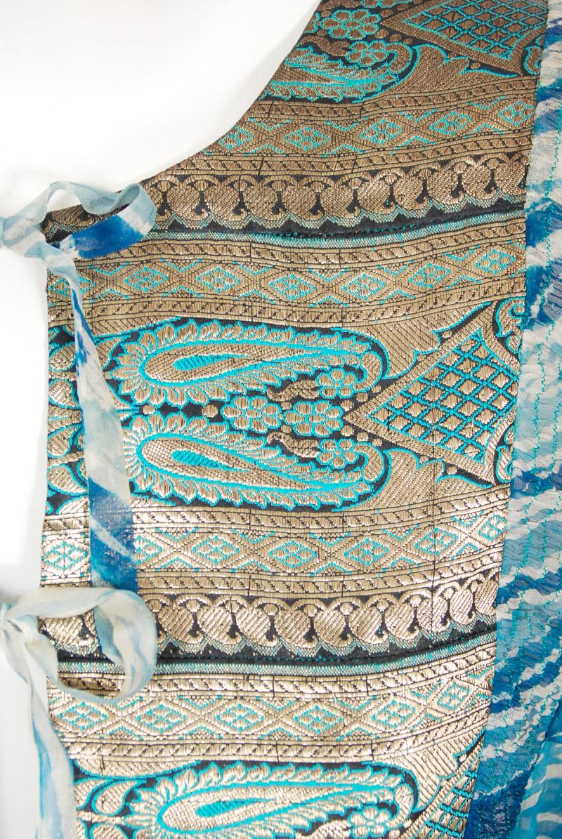 Women's Vintage 1971 Thea Porter Couture Silk Chiffon Billow-Sleeve Gown & Maxi Vest