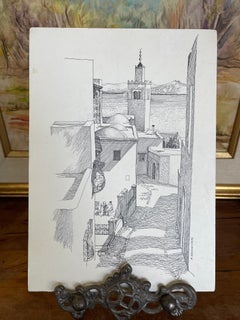 Vintage 1971 Tunis Tunisia Architectural Ink Drawing by K. Winnenberg.