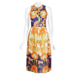 Vintage 1971 Valentino Boutique Psychedelic Floral Print Silk Sleeveless Dress