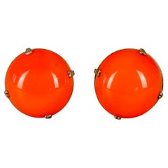 Vintage 1972 CHRISTIAN DIOR Orange Glass Cabochon Earrings
