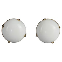 Vintage 1972 CHRISTIAN DIOR White Glass Cabochon Earrings