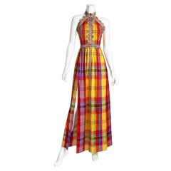 Vintage 1972 Donald Brooks Halter Dress Coral Yellow Size 8