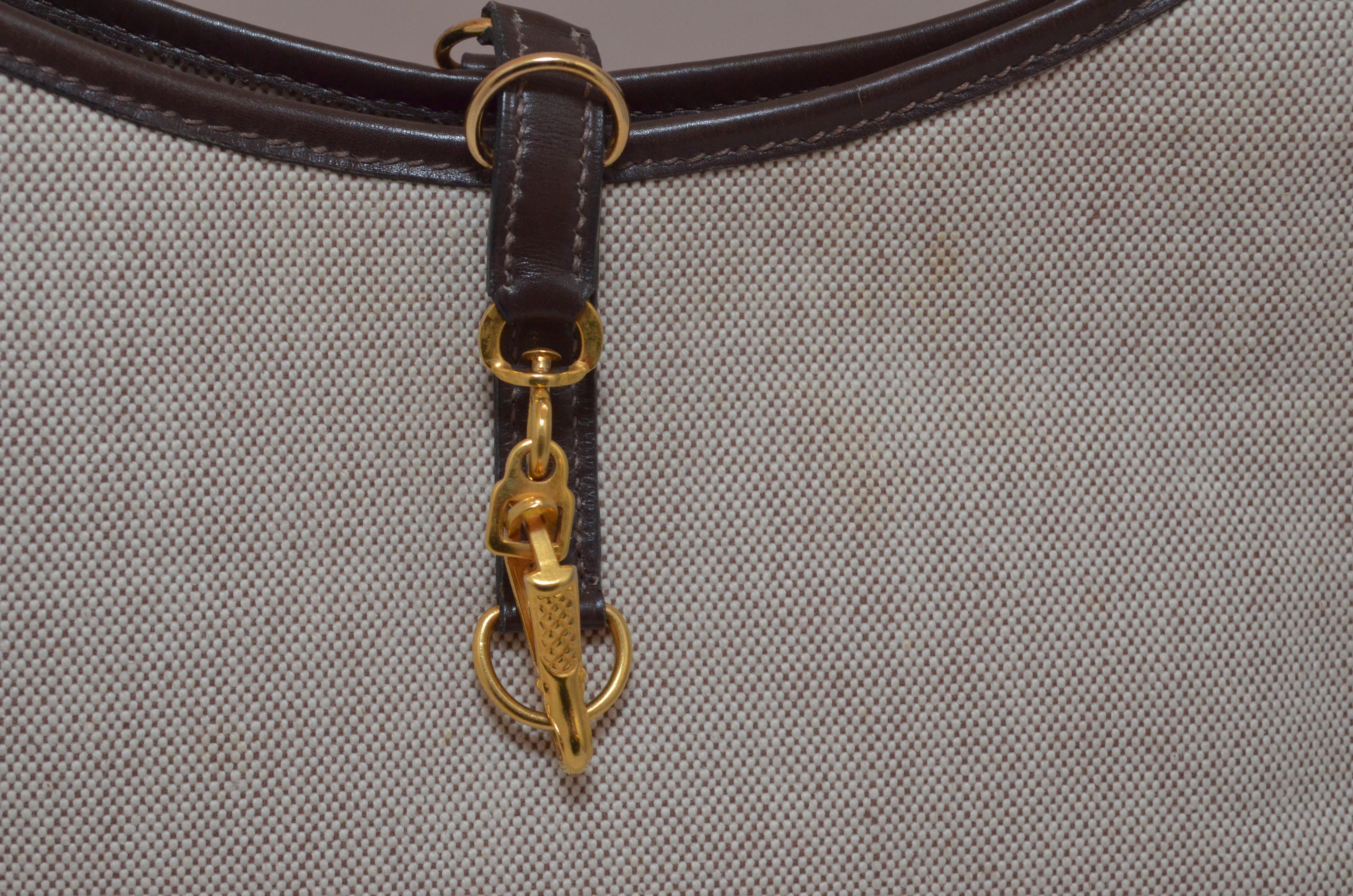 Vintage 1972 Hermes Canvas Trim Bag with Extended Shoulder Strap 1