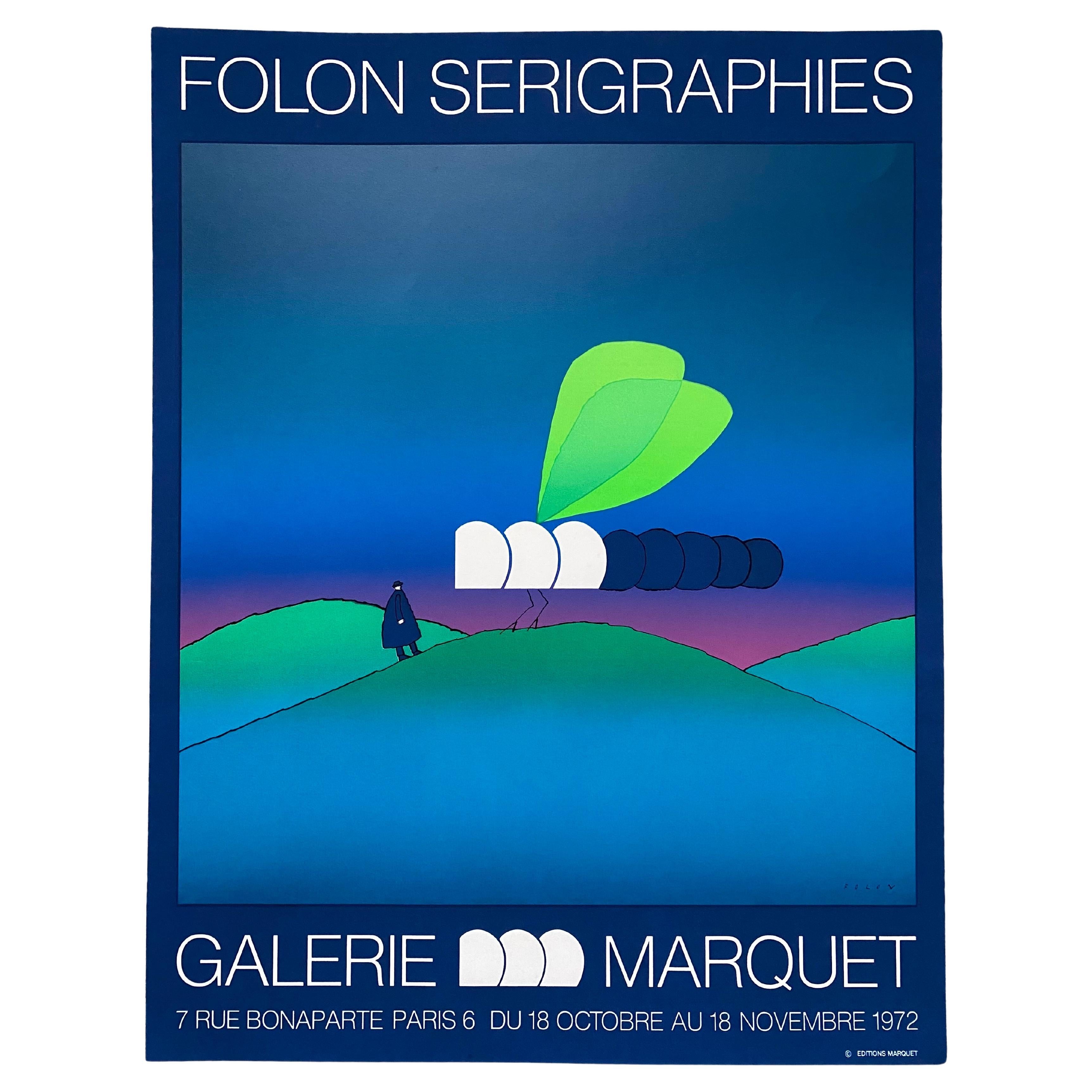 Vintage 1972 Jean Michel Folon Surrealist Serigraph "Libelulle" Exhibition Print