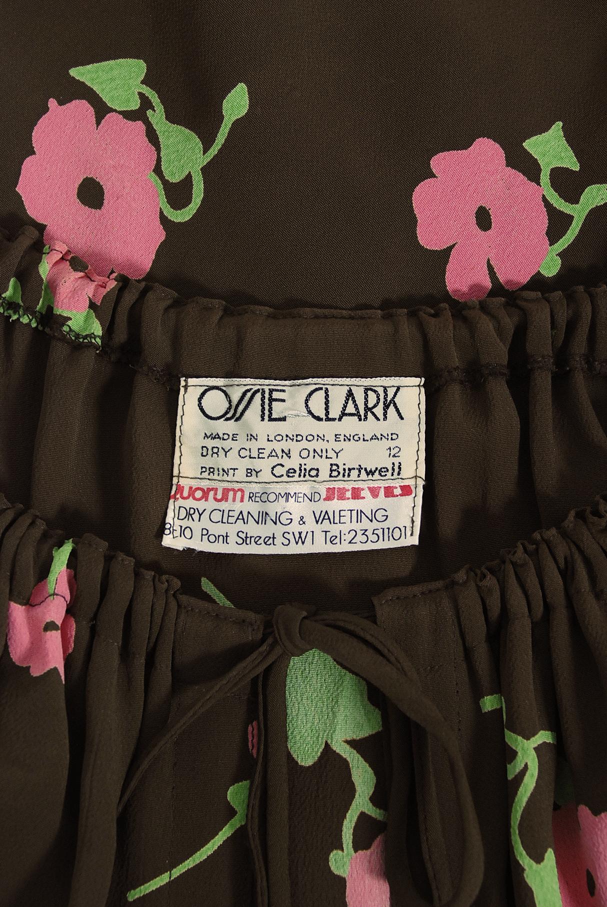 Vintage 1972 Ossie Clark 'Busy Lizzie' Celia Birtwell Floral Print Bias-Cut Gown 6