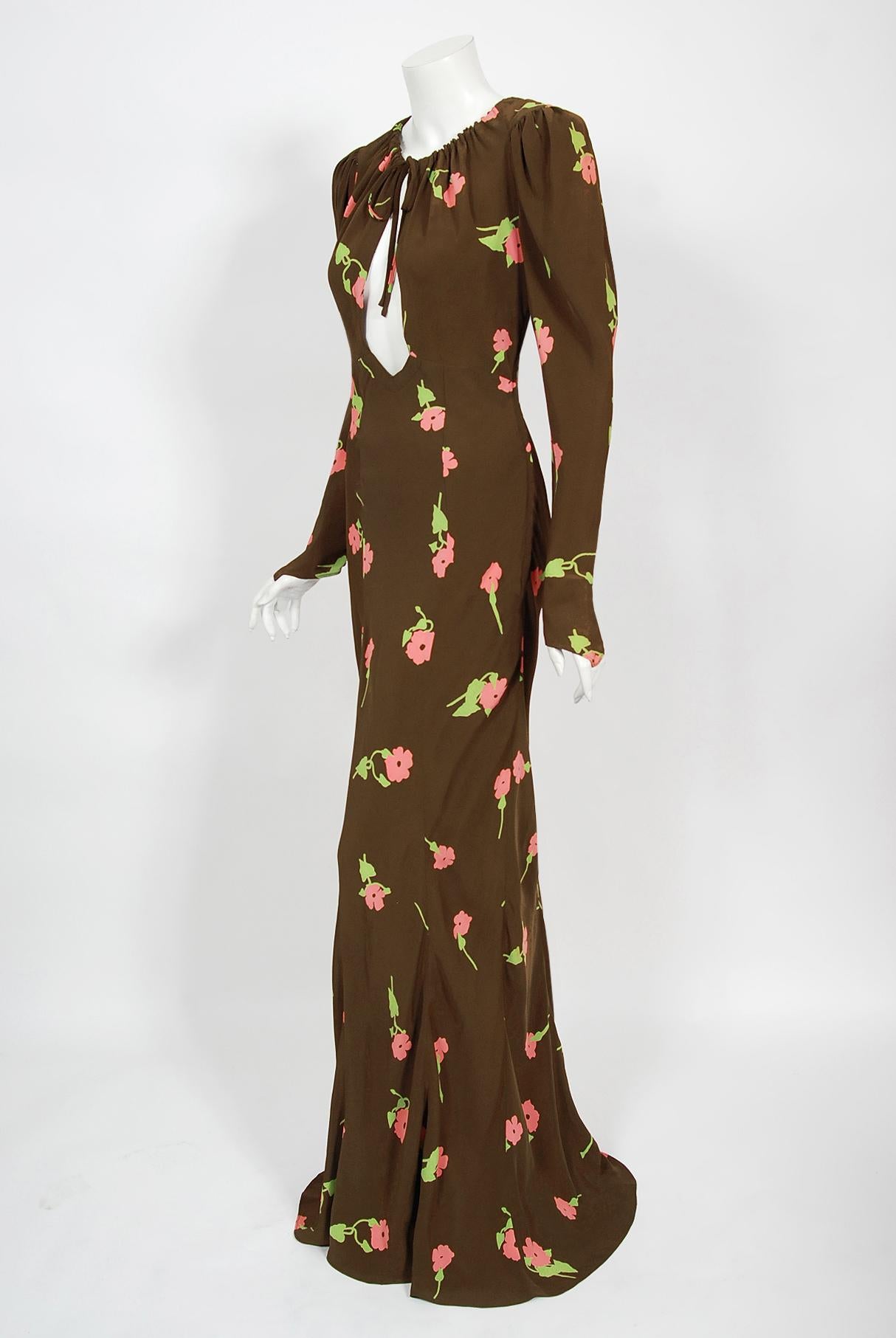 Vintage 1972 Ossie Clark 'Busy Lizzie' Celia Birtwell Floral Print Bias-Cut Gown 1