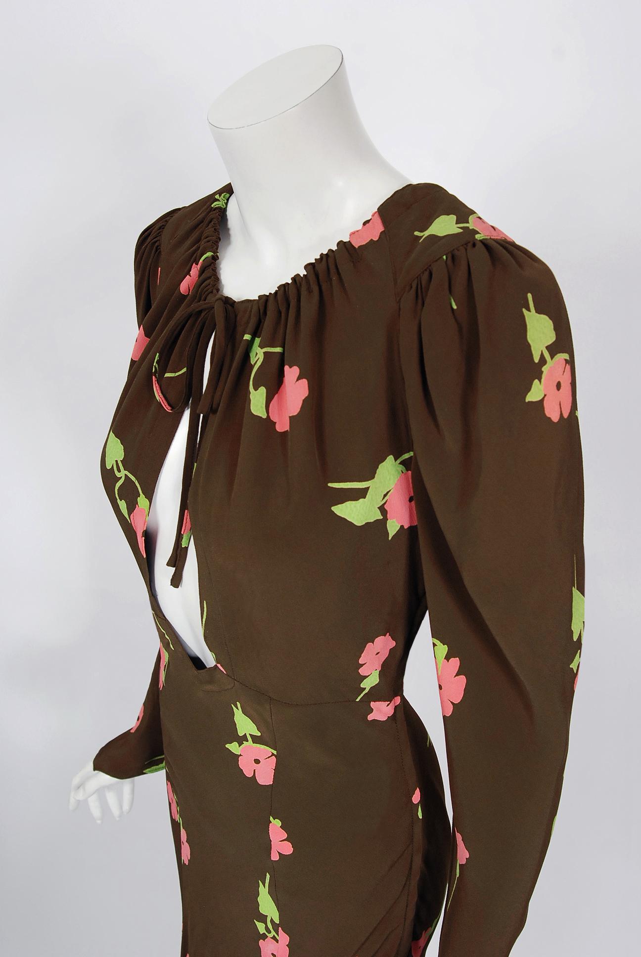 Vintage 1972 Ossie Clark 'Busy Lizzie' Celia Birtwell Floral Print Bias-Cut Gown 2