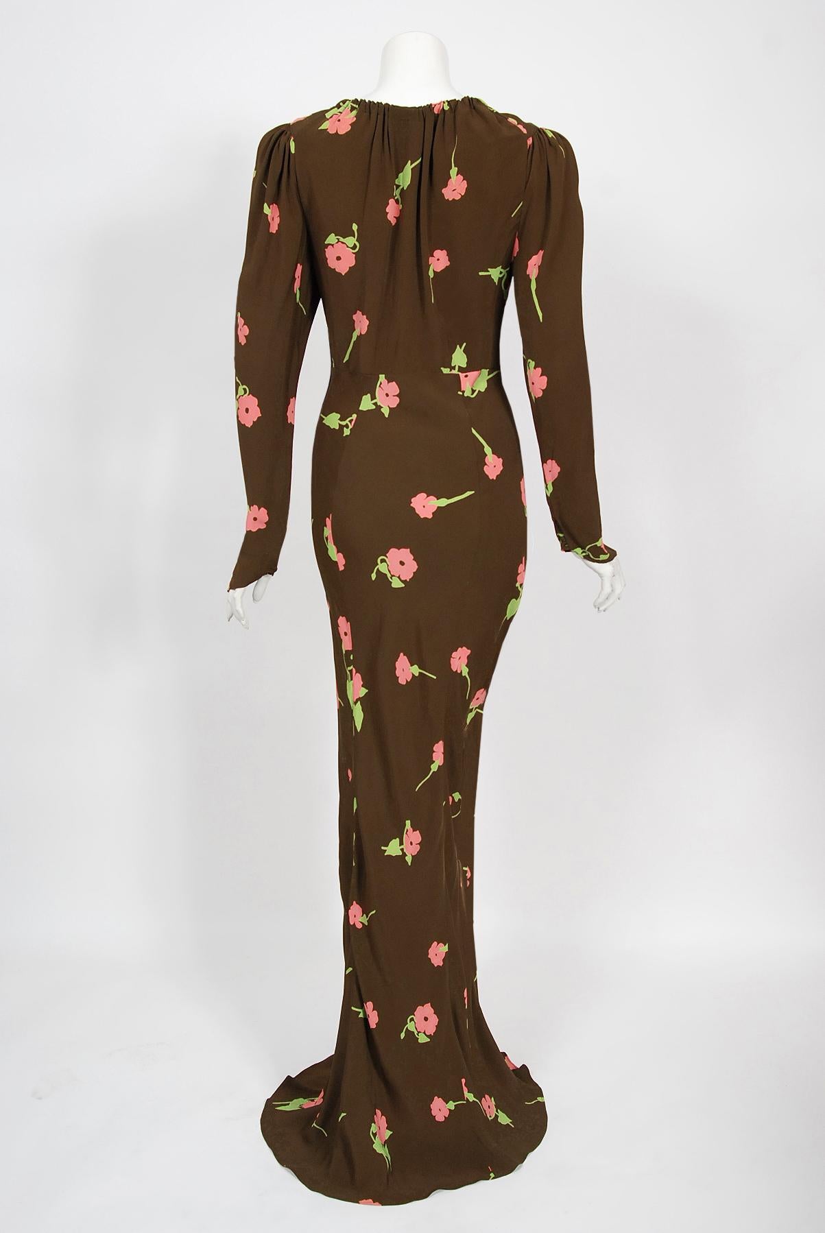 Vintage 1972 Ossie Clark 'Busy Lizzie' Celia Birtwell Floral Print Bias-Cut Gown 4