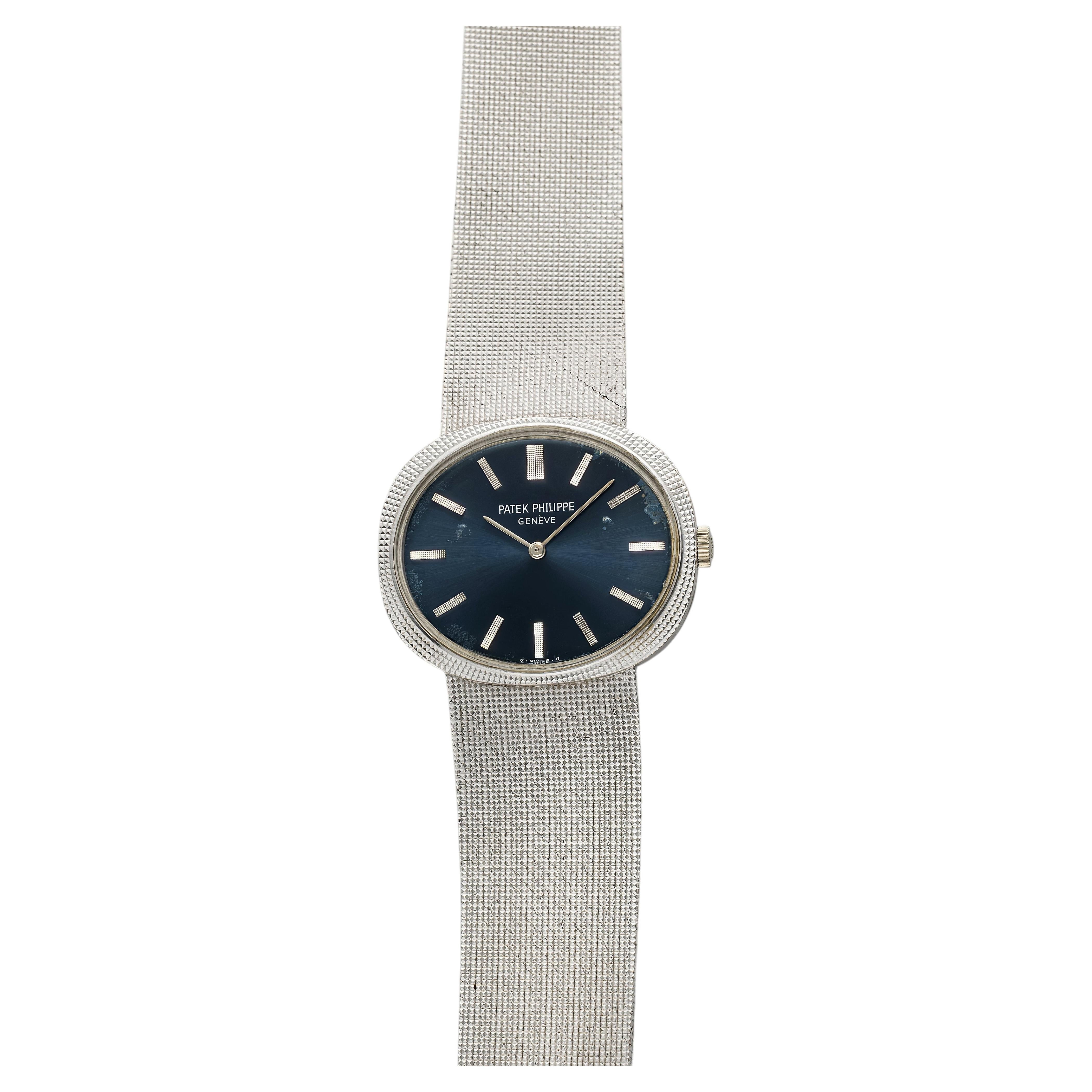 Vintage 1972 Patek Philippe Ellipse 3781/1 18K WG Blue Sunburst Dial Manual 32mm For Sale