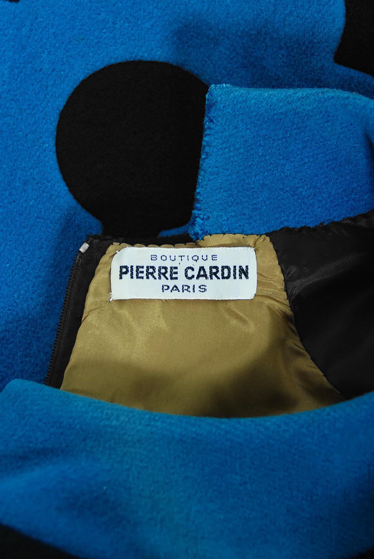 Vintage 1972 Pierre Cardin Documented Black & Blue Block-Color Wool Mod Dress   3