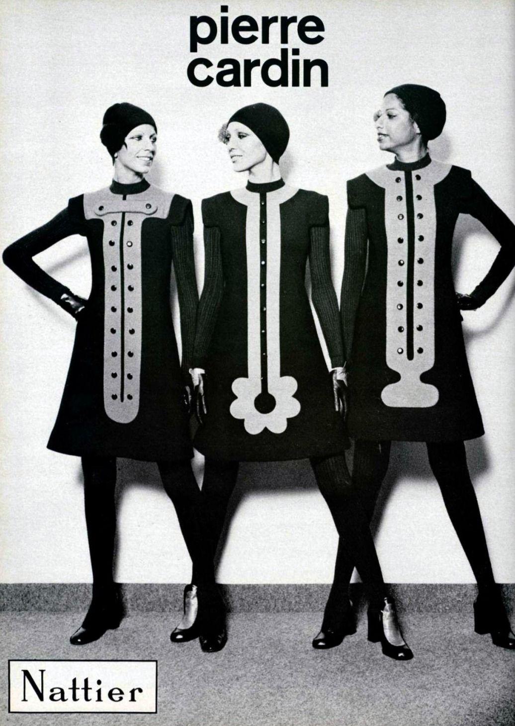 Spectacular Pierre Cardin black and blue documented block-color wool dress from his 1972 Fall-Winter collection. In 1951 Cardin opened his own couture house and by 1957, he started a ready-to-wear line; a bold move for a French couturier at the