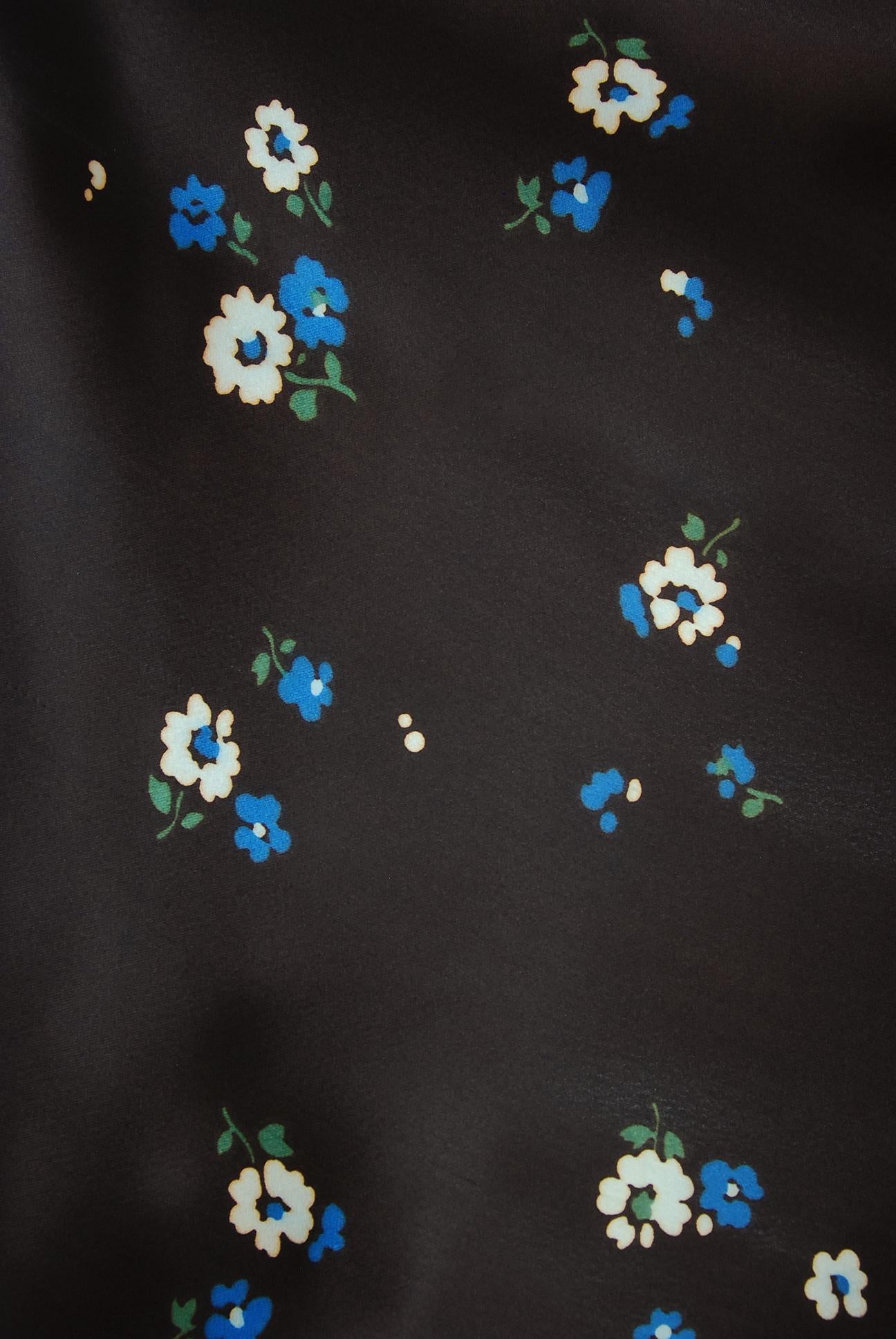 Vintage 1974 Yves Saint Laurent Documented Brown Floral Print Satin Maxi Dress  For Sale 5