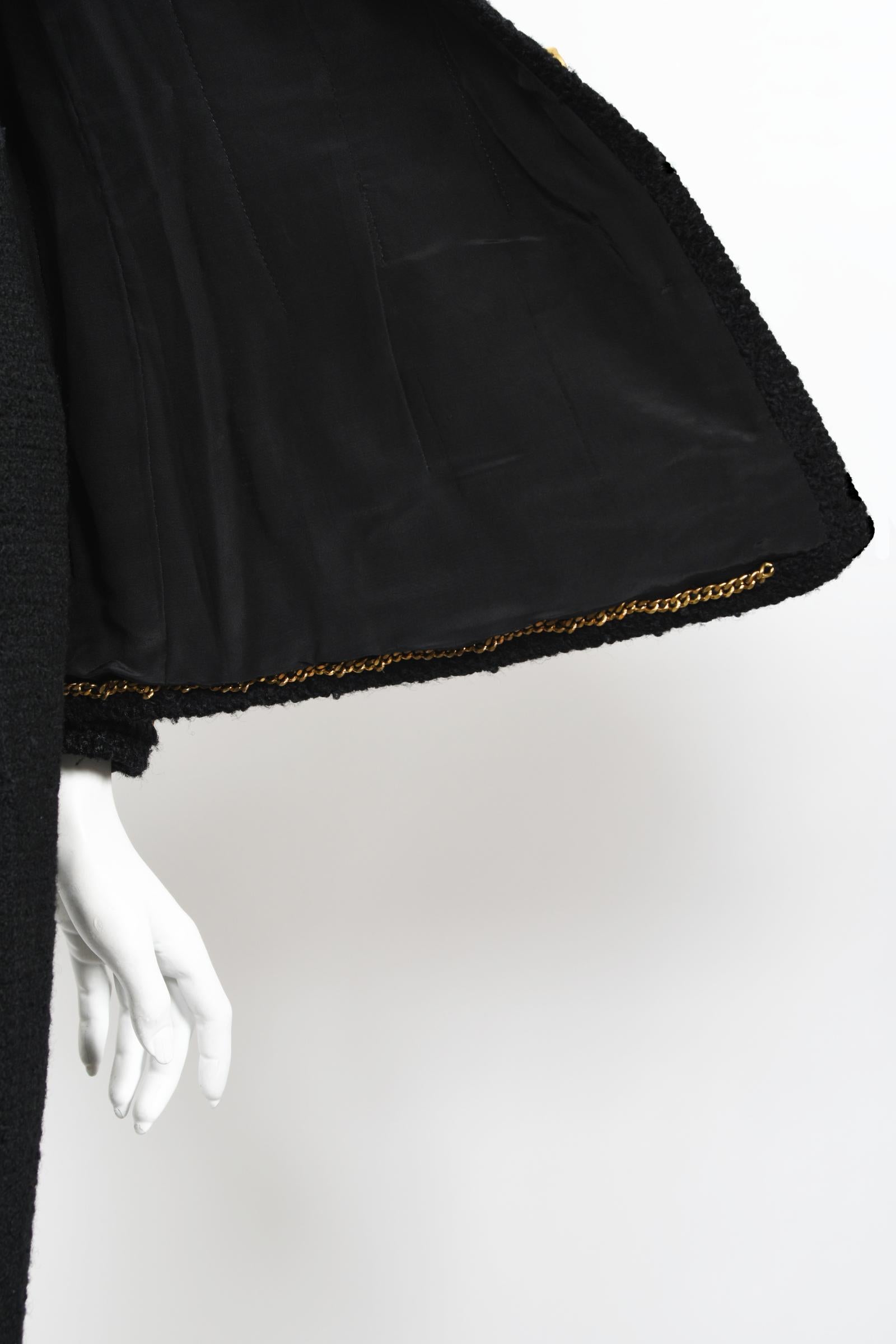 Vintage 1973 Chanel Haute Couture Black Boucle Wool Logo Buttons Jacket Suit  9